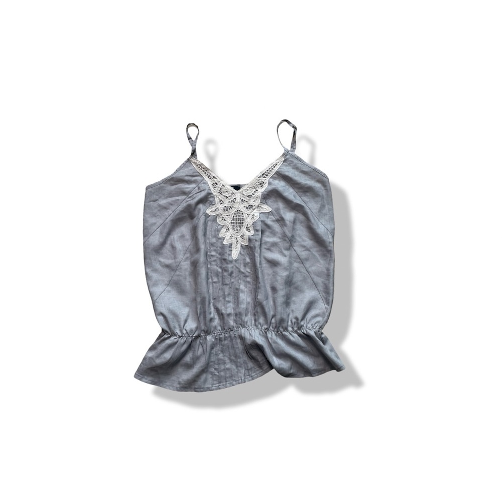Elegant Gray Lace Trim Women's Top